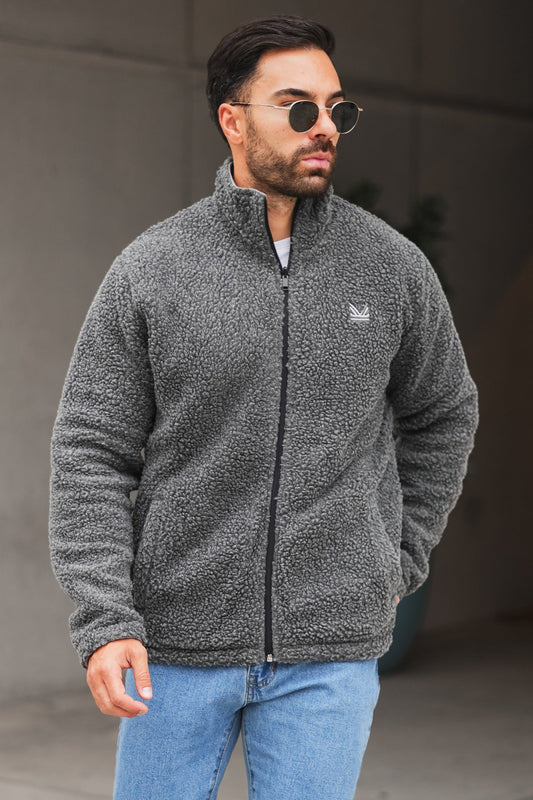 Reversible Sherpa Fleece - Silver/Charocoal